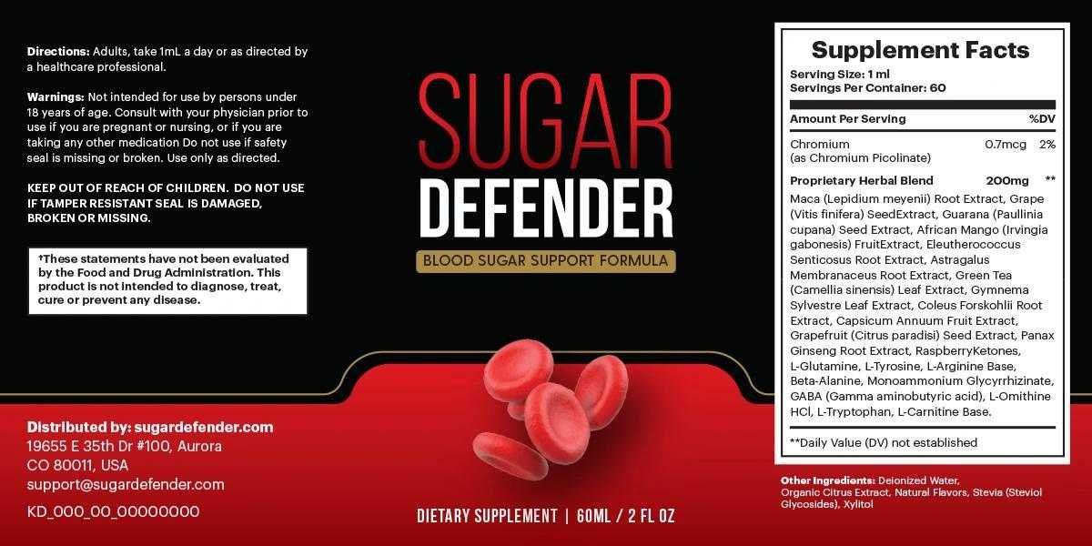 SugarDefender Ingredients Label